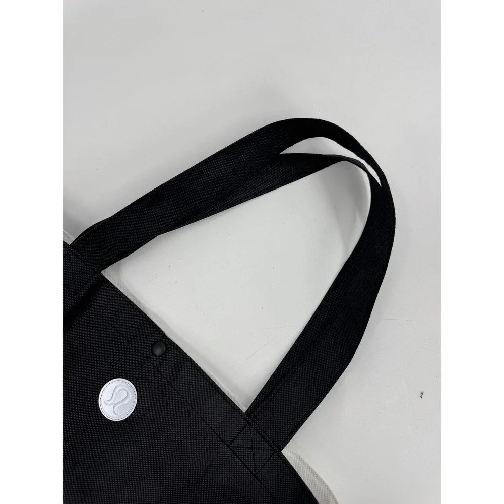Lululemon Reusable Tote Bag Black Grey White Colorblock Shopper Snap‎ Closure